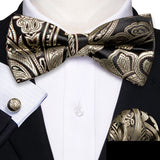 Barry.Wang Silk Mens Bow Tie White Green Pink Purple Jacquard Paisley Floral Pre-Tied Bowtie Hanky Cuffs Set Wedding Business