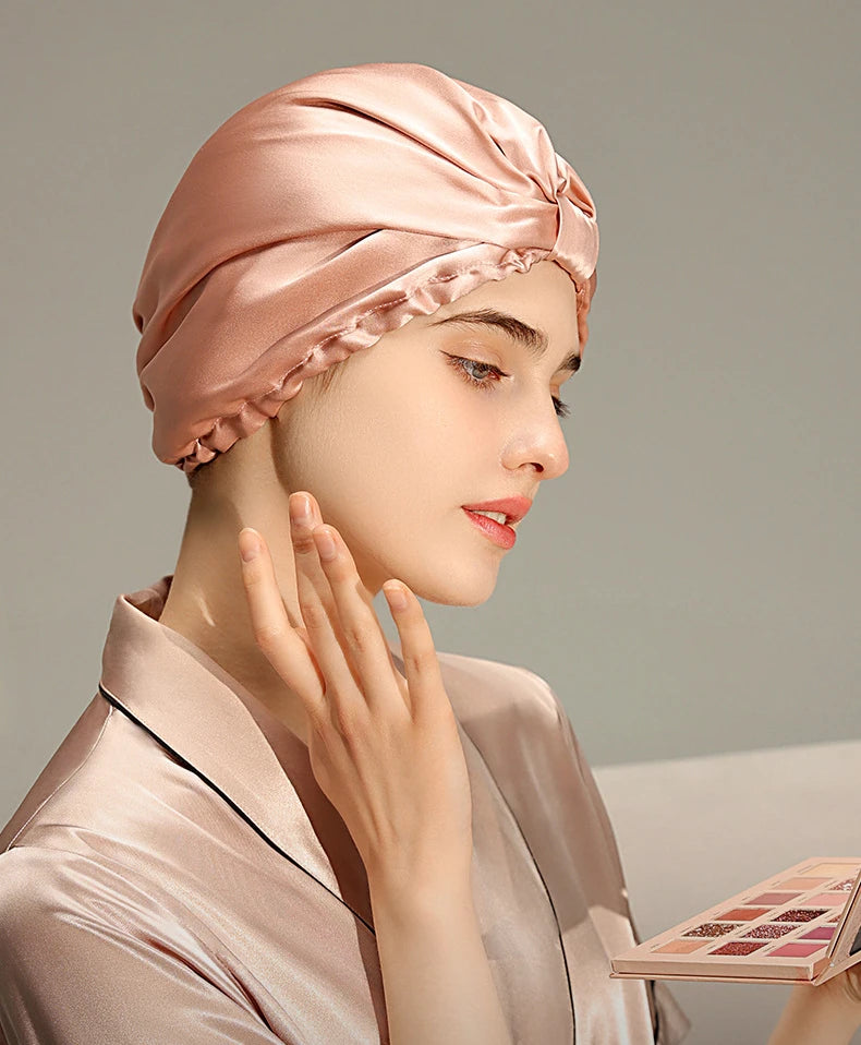 Pure Silk Night Caps Mulberry Silk Sleeping Bonnet Hair Loss Hat Natural Silk Turban For Hair Sleeping Silk Headwrap For Women