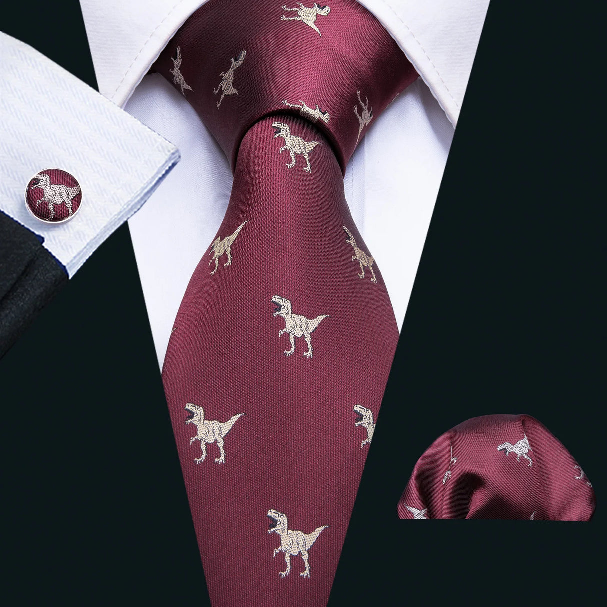 Barry.Wang Ensemble cravate et boutons de manchette en soie pour homme, motif jacquard, rouge, bordeaux, rose, pour mariage, affaires, fête