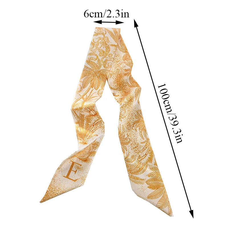 100*6cm 26 Initials Letters Luxury Bag Scarf Narrow Silk Small Scarf Bandana Hair Tie For Women Print Hijab Neckerchief Headband