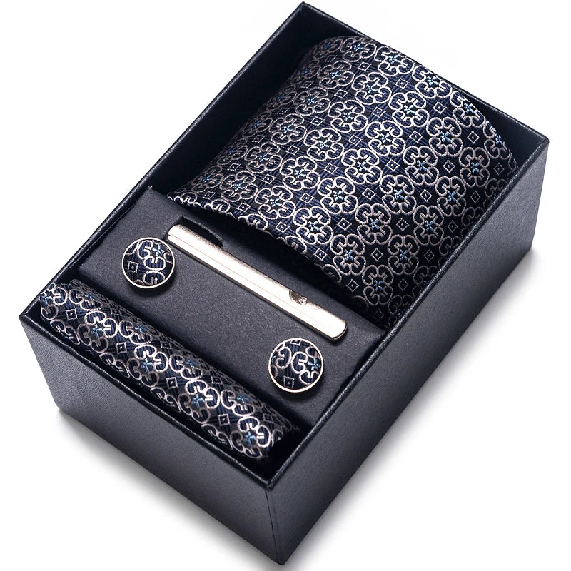Cravate pour homme, tout nouveau style, cadeau de mariage, ensemble de pochettes, boîte à cravates, accessoires de costume noirs pour hommes