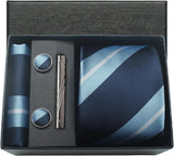 Classic 100% Silk Men's Ties In Gift box 8cm Plaid Dot Striped Business Necktie Handkerchief Cufflinks Wedding Party Tie Set