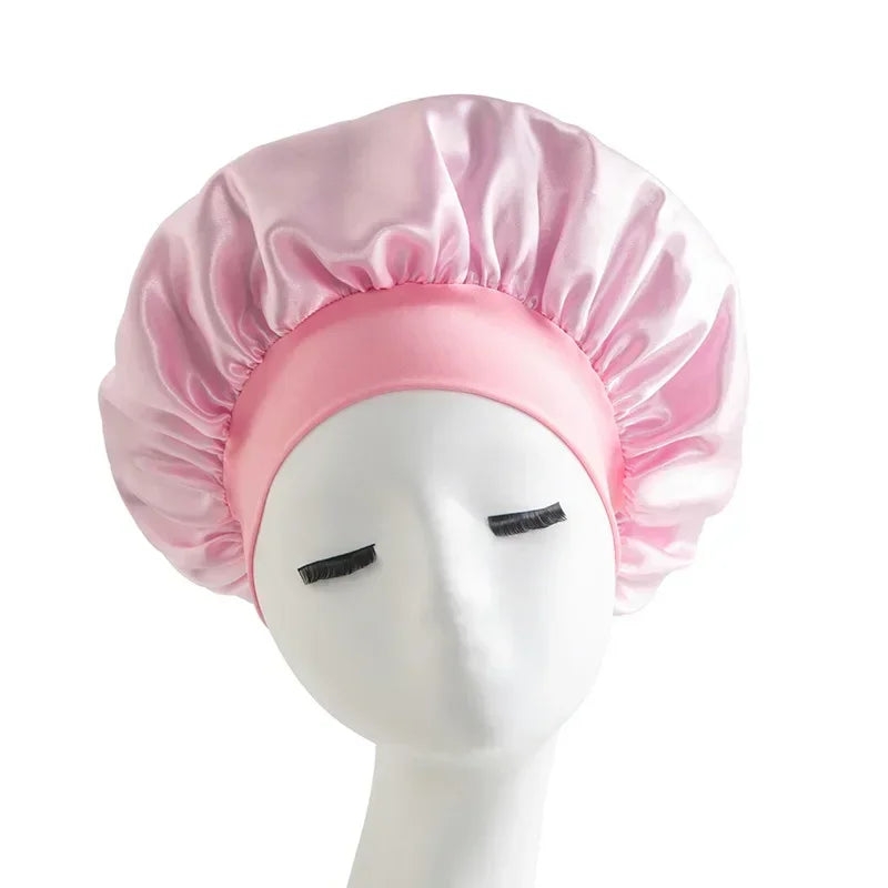 Satin Wide Brim Nightcap Silky Bonnet Hair Wrap for Sleeping Sleep Cap With Elastic Soft Band Styling Cap Hair Wrapping Caps