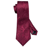 Barry.Wang Ensemble cravate et boutons de manchette en soie pour homme, motif jacquard, rouge, bordeaux, rose, pour mariage, affaires, fête