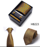 Cravate pour homme, tout nouveau style, cadeau de mariage, ensemble de pochettes, boîte à cravates, accessoires de costume noirs pour hommes