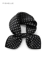 Foulard rétro en soie naturelle noire pour femme avec pois blancs, 100 % soie véritable, petit carré de 50 cm, cadeau tendance pour dames et filles