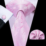 Hi-Tie 100% soie classique pour homme, cravate de mariage corail rose rouge pêche, pochette carrée, boutons de manchette, ensemble de cravates roses pour hommes, cravates cachemire unies
