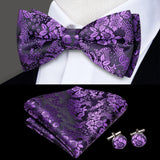 Hi-Tie Marque Soie Pré-noué Homme Nœud Papillon Mouchoir Boutons de Manchette Ensemble Nœud Papillon pour Homme Jacquard Solide Cachemire Floral Mariage Cadeau d'Affaires