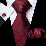 Barry.Wang Ensemble cravate et boutons de manchette en soie pour homme, motif jacquard, rouge, bordeaux, rose, pour mariage, affaires, fête