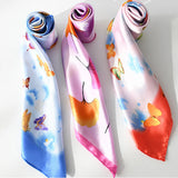 Foulard pour hôtesse de l'air, hijab, petit châle, imprimé floral, satin de soie, pour la tête, le cou, les cheveux, à faire soi-même