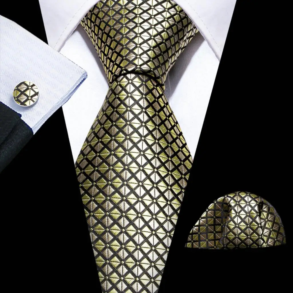 Barry.Wang Ensemble cravate et mouchoir en soie à carreaux pour homme, motif jacquard, idéal pour un mariage, un marié ou une équipe