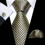 Barry.Wang Ensemble cravate et mouchoir en soie à carreaux pour homme, motif jacquard, idéal pour un mariage, un marié ou une équipe
