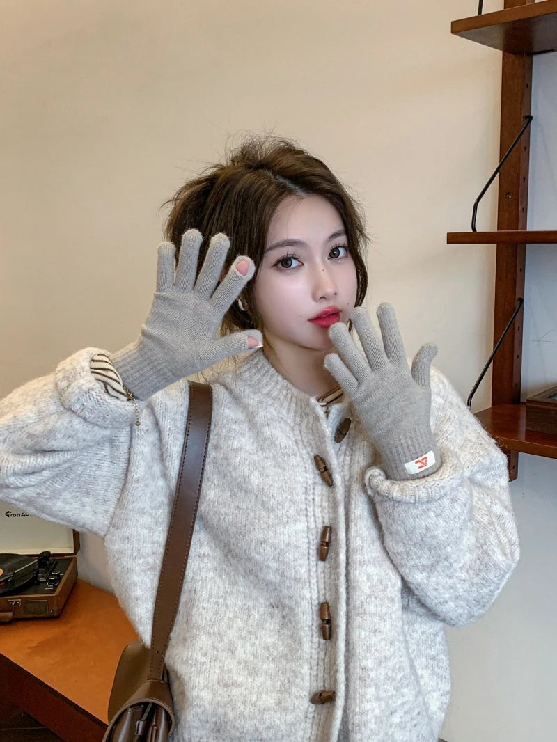 Neue Touchscreen-Handschuhe für Damen, Winter, verdicken, warm, gestrickt, Stretch-Handschuhe, Vollfinger-Skihandschuhe für Damen