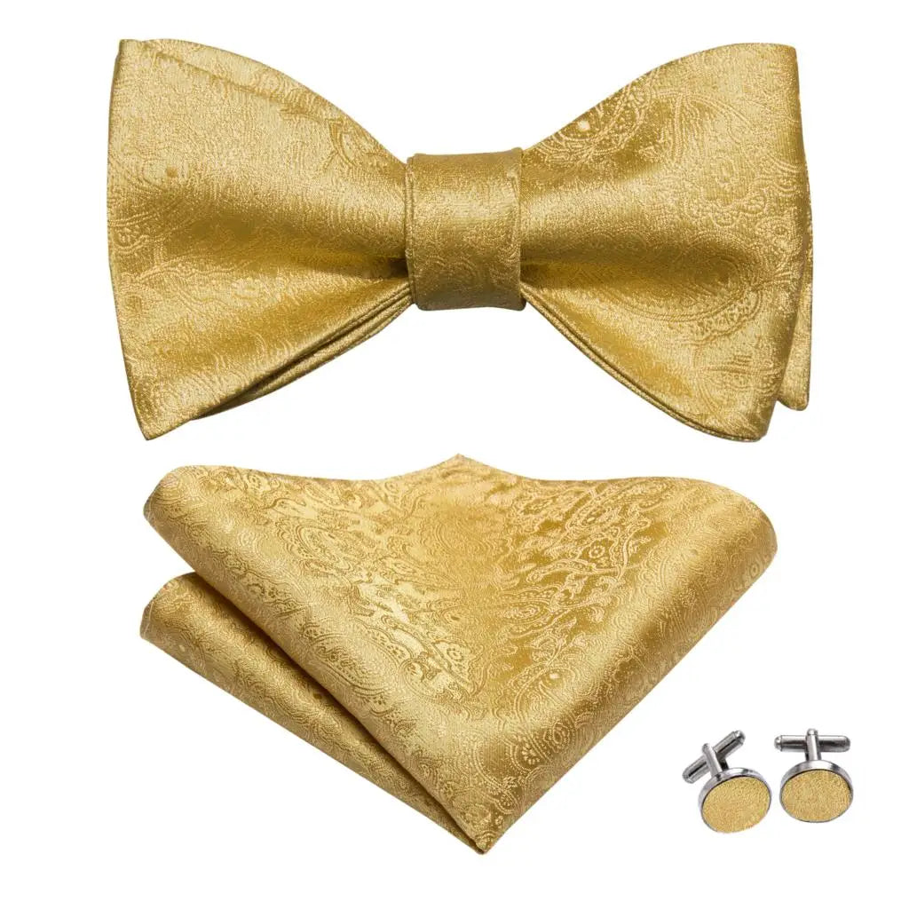 Hi-Tie Ensemble nœud papillon en soie pour homme, mouchoir et boutons de manchette, bleu, rouge, or, noir, blanc, jacquard, nœud papillon, mariage, affaires