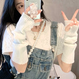 Y2K Fingerlose Fäustlinge Damen Gestrickte Handschuhe Cosplay Anime Handschuhe Winter Armstulpen Punk Gothic Harajuku Strick Fäustlinge Armstulpen