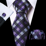 Barry.Wang Ensemble cravate et mouchoir en soie à carreaux pour homme, motif jacquard, idéal pour un mariage, un marié ou une équipe
