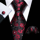 Red Silk Wedding Necktie Jacquard Woven Striped Ties For Men Tie Handkerchief Cufflink Set Barry.Wang Fashion Designer FA-5028