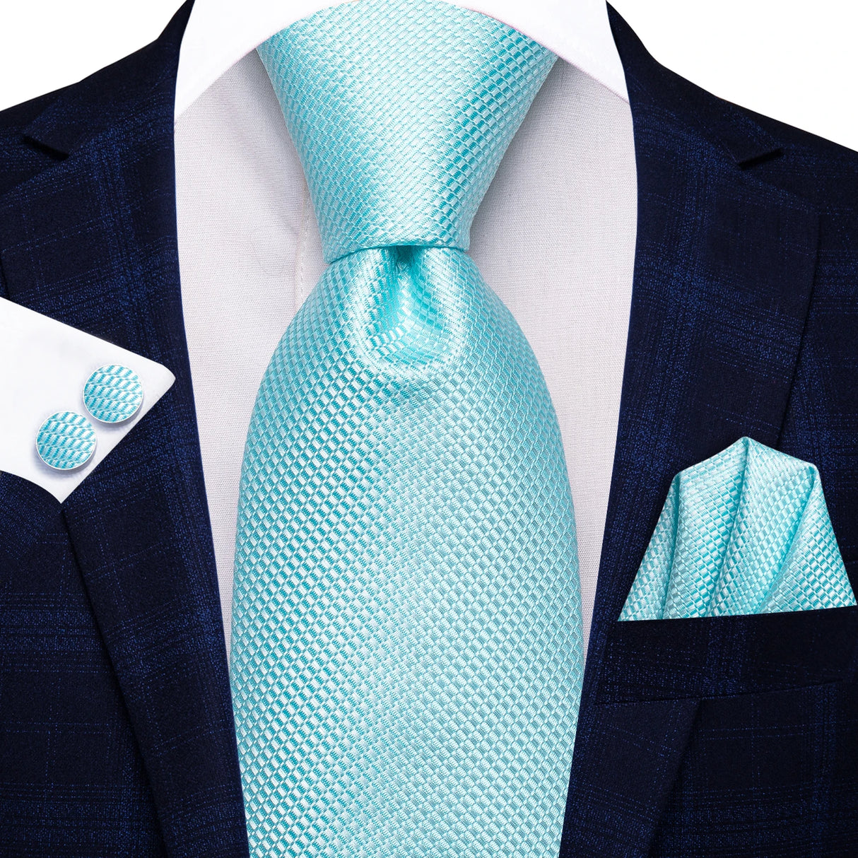 Cravate de mariage en soie unie bleu clair Hi-Tie pour homme, design tendance, boutons de manchette élégants, pour affaires, fête, livraison directe