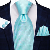 Cravate de mariage en soie unie bleu clair Hi-Tie pour homme, design tendance, boutons de manchette élégants, pour affaires, fête, livraison directe