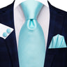 Cravate de mariage en soie unie bleu clair Hi-Tie pour homme, design tendance, boutons de manchette élégants, pour affaires, fête, livraison directe