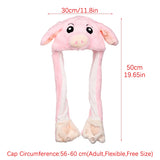 Women Girls Soft Warm Moving Jumping Rabbit Pinch Airbag Animals Ear Hat Funny Cap Plush