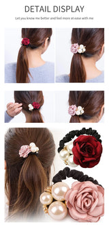 Élastiques à cheveux en forme de fleur de rose perlée, élastiques à cheveux, bandeaux en caoutchouc extensibles, bandeaux floraux, chouchous, porte-queue de cheval