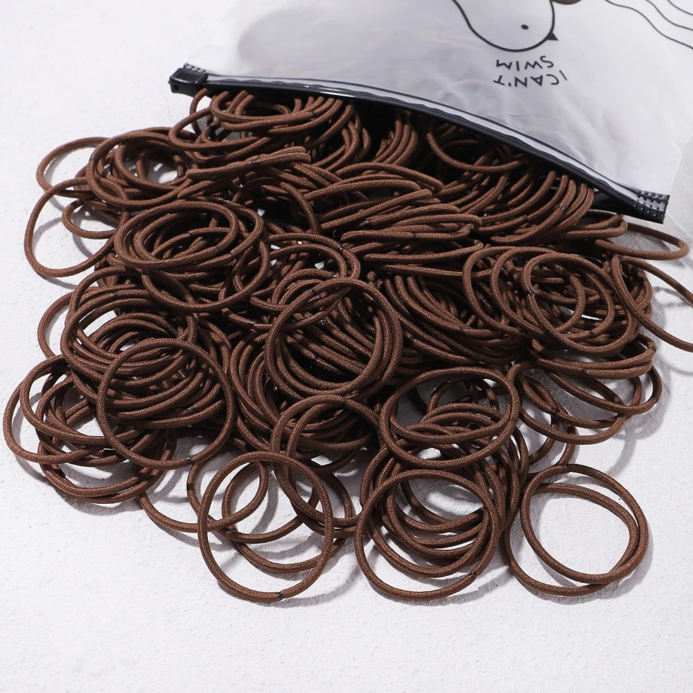 Lot de 50 bandeaux élastiques en caoutchouc pour cheveux, style macaron, très élastiques, durables, pour queue de cheval haute, pour femmes et enfants