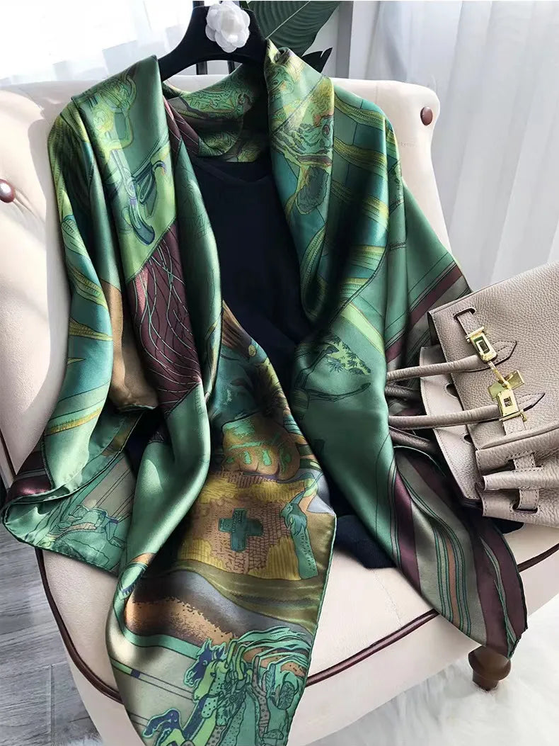 BYSIFA| Marke Grüner Schal aus reiner Seide für Damen, Foulard, Frühling/Herbst, 100 % Maulbeerseide, Schals, Herbst/Winter, lange Schals, Hijabs