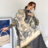 Bufanda de lujo con estampado floral para mujer, cálida, de cachemira, pashmina, para invierno, manta gruesa, 2023