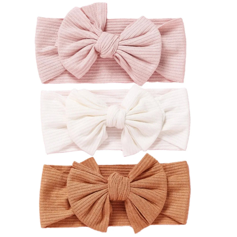 Lot de 3 bandeaux élastiques et doux pour bébé, jolis nœuds, accessoires pour cheveux