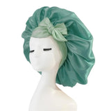 Bonnet de nuit en satin pour femme, large bande solide, extensible, avec nœud, bonnet soyeux, bonnet de nuit, soins capillaires, couvre-tête de douche