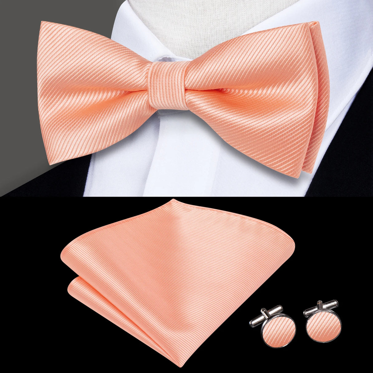 Hi-Tie Marque Soie Pré-noué Homme Nœud Papillon Mouchoir Boutons de Manchette Ensemble Nœud Papillon pour Homme Jacquard Solide Cachemire Floral Mariage Cadeau d'Affaires
