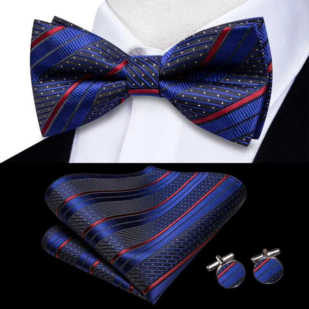 Hi-Tie Nœuds papillon verts de Noël pour hommes Cravate papillon en soie Ensemble de boutons de manchette et mouchoirs pour fête de mariage Nœud papillon uni à carreaux cachemire