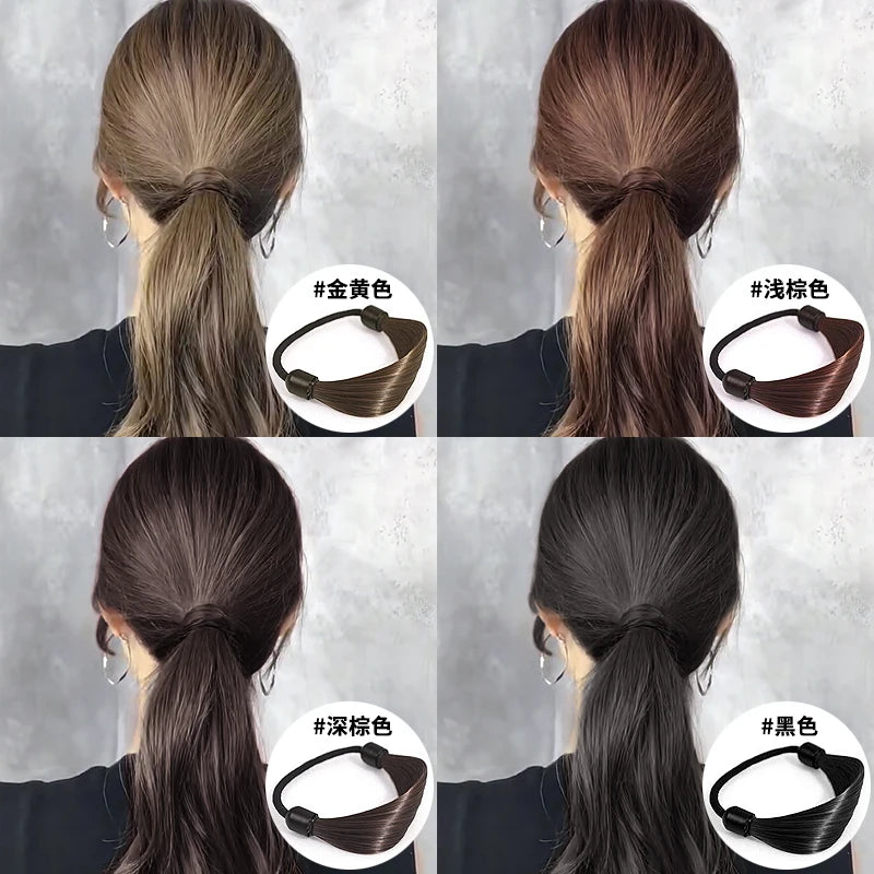 Rubber Band Made of Hair Simulation Wig Head Rope Fashion Wig Hair Rings Straight Hair Tie Ponytail High Elastic HairRope