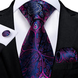 Hi-Tie – Cravate de mariage en soie violette unie à motif cachemire pour homme, ensemble de qualité avec boutons de manchette et mouchoir, cadeau tendance, livraison directe