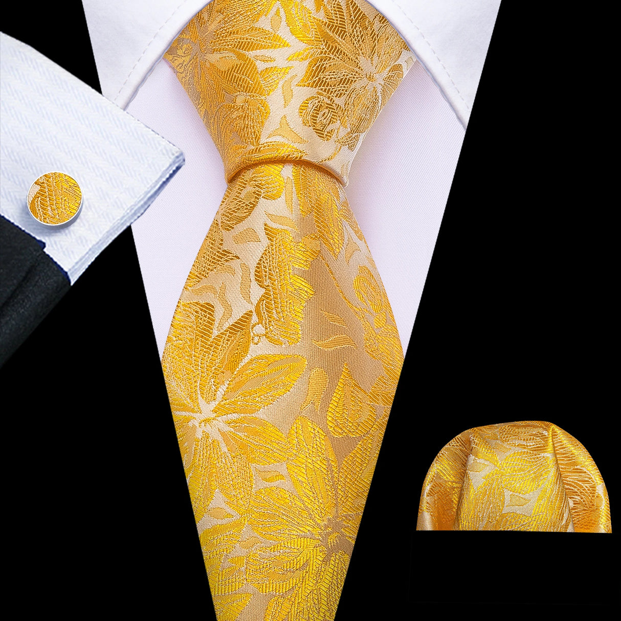 Cravate de mariage noire, dorée et rose pour homme, en soie florale, motif jacquard, pochette, boutons de manchette, pour soirée d'affaires, Barry.Wang