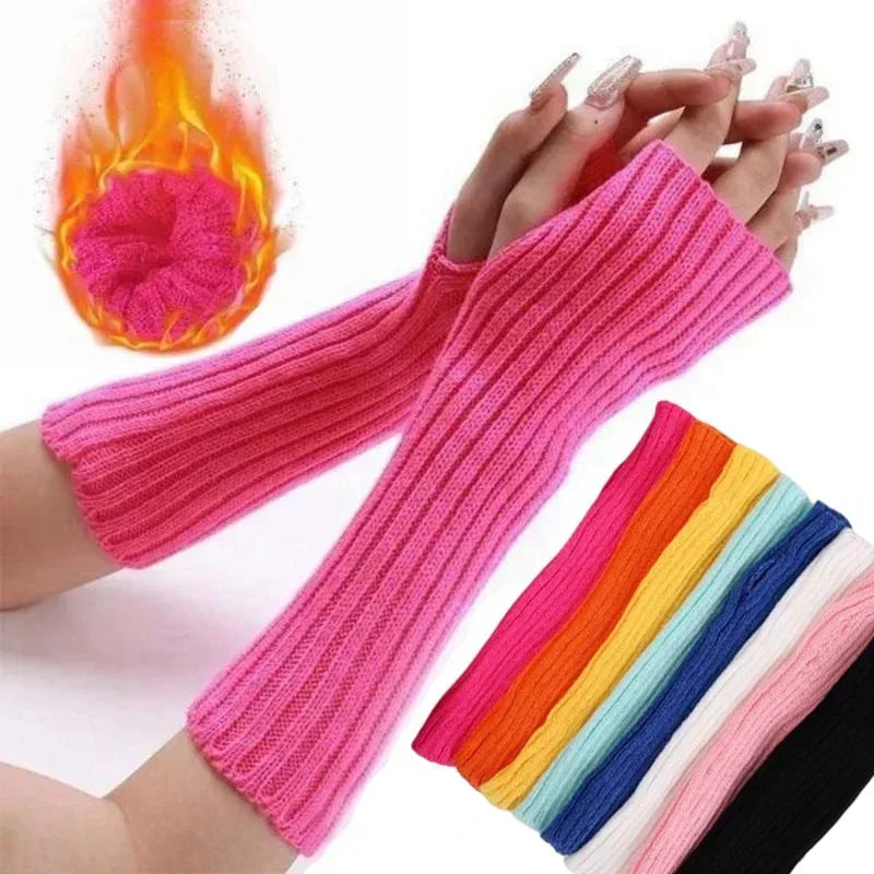 Gants longs sans doigts pour femmes, mitaines d'hiver, chauffe-bras tricotés, manches tendance, décontractés, doux, vêtements pour filles, gants punk gothiques