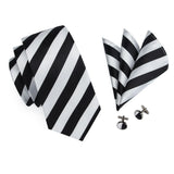 Cravate Hi-Tie blanche et noire à rayures pour homme, couleur unie, en soie, pour mariage, mouchoir, boutons de manchette, créateur de mode, livraison directe