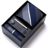 Brand Wholesale Tie Pocket Squares Cufflink Set Necktie Blue Striped Man Wedding Accessories Fit Workplace Holiday Gift Box