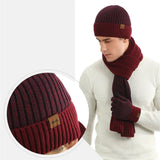 Women and Men Warm suit Knitted Neck Warmer Touch Screen Gloves Hat Scarf Gloves Set Winter Warm Beanie Cap Thick woolen hat