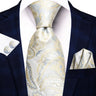 Hi-Tie Cravate de mariage en soie à motif floral, couleur champagne ivoire massif, pour homme, de qualité, avec boutons de manchette, tendance, pour entreprise, livraison directe
