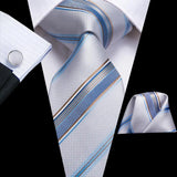 Cravate Hi-Tie blanche et noire à rayures pour homme, couleur unie, en soie, pour mariage, mouchoir, boutons de manchette, créateur de mode, livraison directe