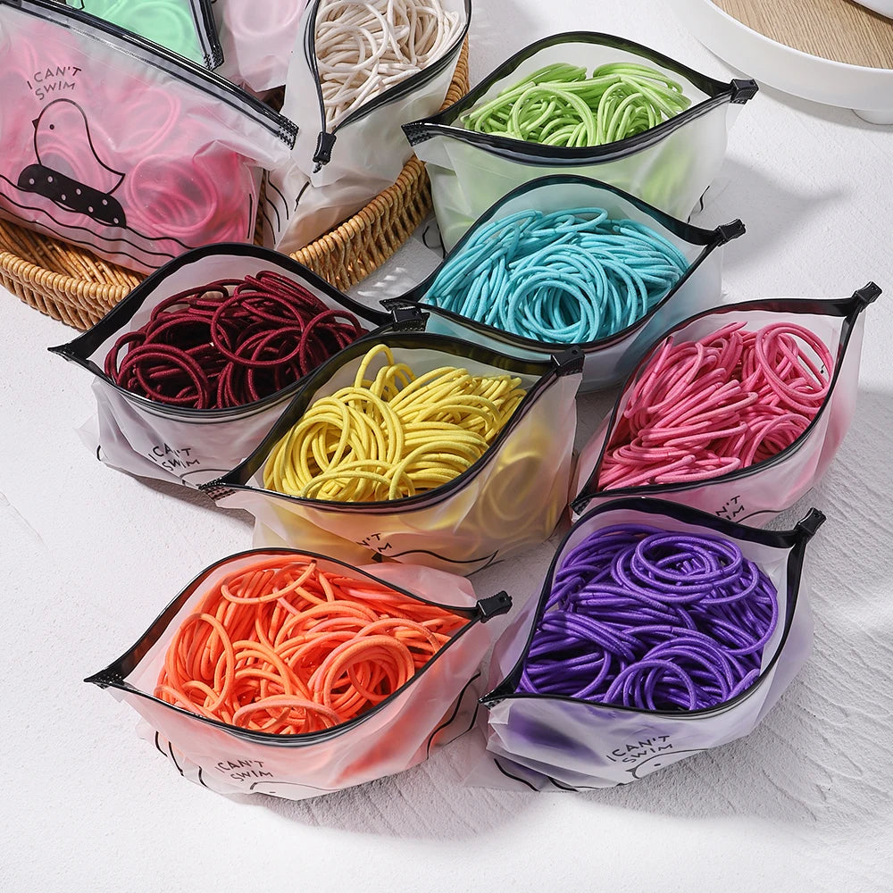 Lot de 50 bandeaux élastiques en caoutchouc pour cheveux, style macaron, très élastiques, durables, pour queue de cheval haute, pour femmes et enfants