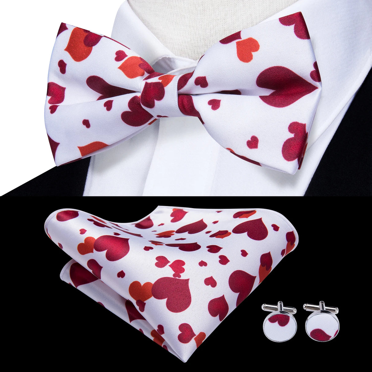 Hi-Tie Jacquard Silk Nœud papillon pour homme, ensemble de boutons de manchette et mouchoir, nœud papillon pré-noué, noir, blanc, gris, bleu, rouge, vert, rose, violet