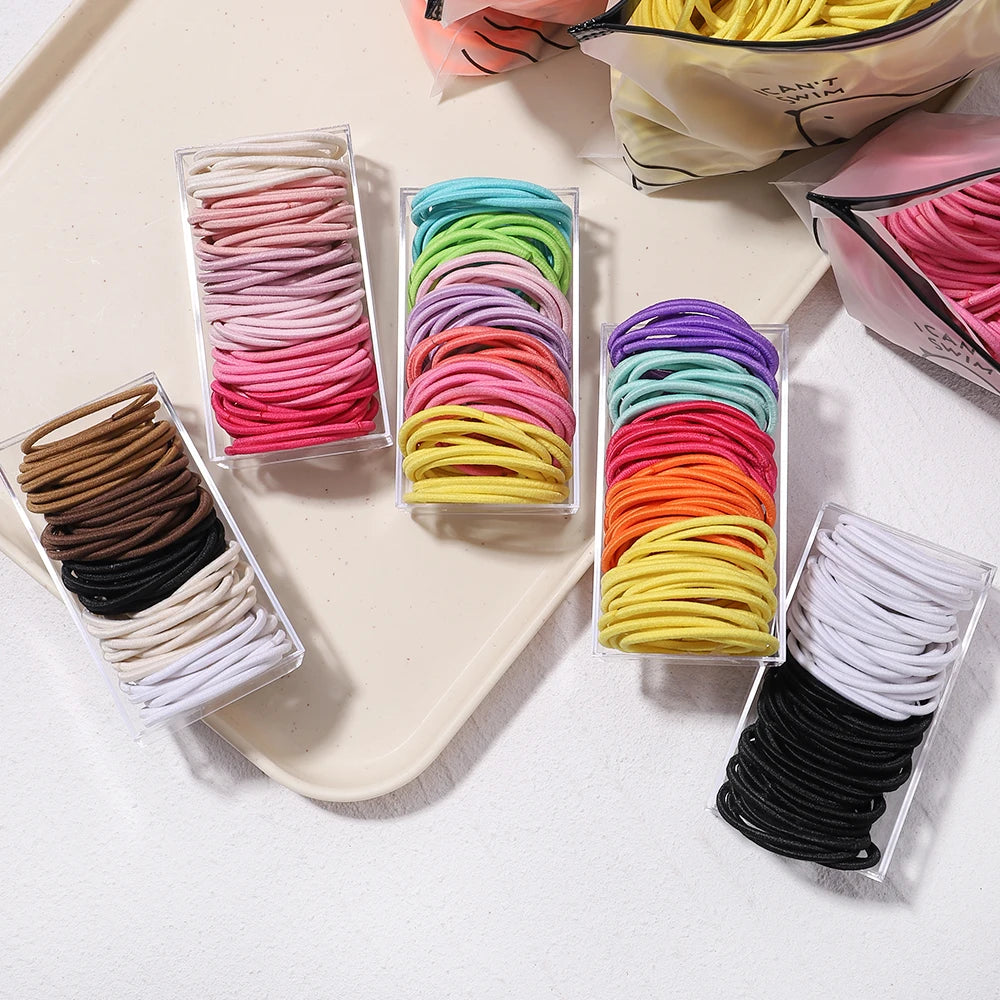 Lot de 50 bandeaux élastiques en caoutchouc pour cheveux, style macaron, très élastiques, durables, pour queue de cheval haute, pour femmes et enfants