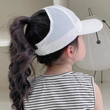 Casquettes de baseball d'été pour enfants, casquettes à queue de cheval hautes et creuses pour filles, chapeau de soleil à visière réglable, protection UV