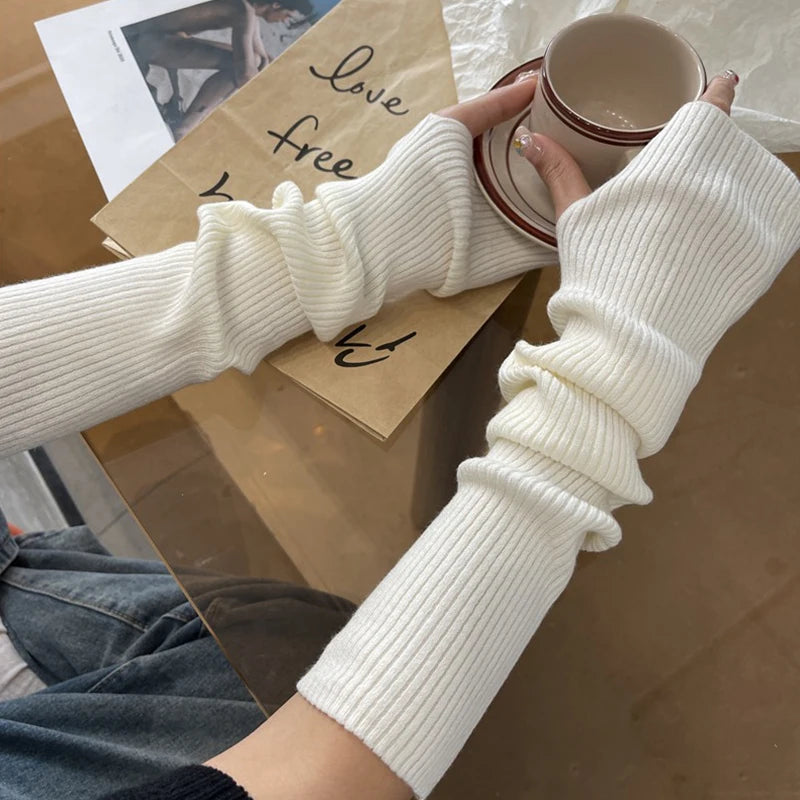 Y2K Fingerlose Fäustlinge Damen Gestrickte Handschuhe Cosplay Anime Handschuhe Winter Armstulpen Punk Gothic Harajuku Strick Fäustlinge Armstulpen