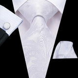 Cravate Hi-Tie blanche et noire à rayures pour homme, couleur unie, en soie, pour mariage, mouchoir, boutons de manchette, créateur de mode, livraison directe