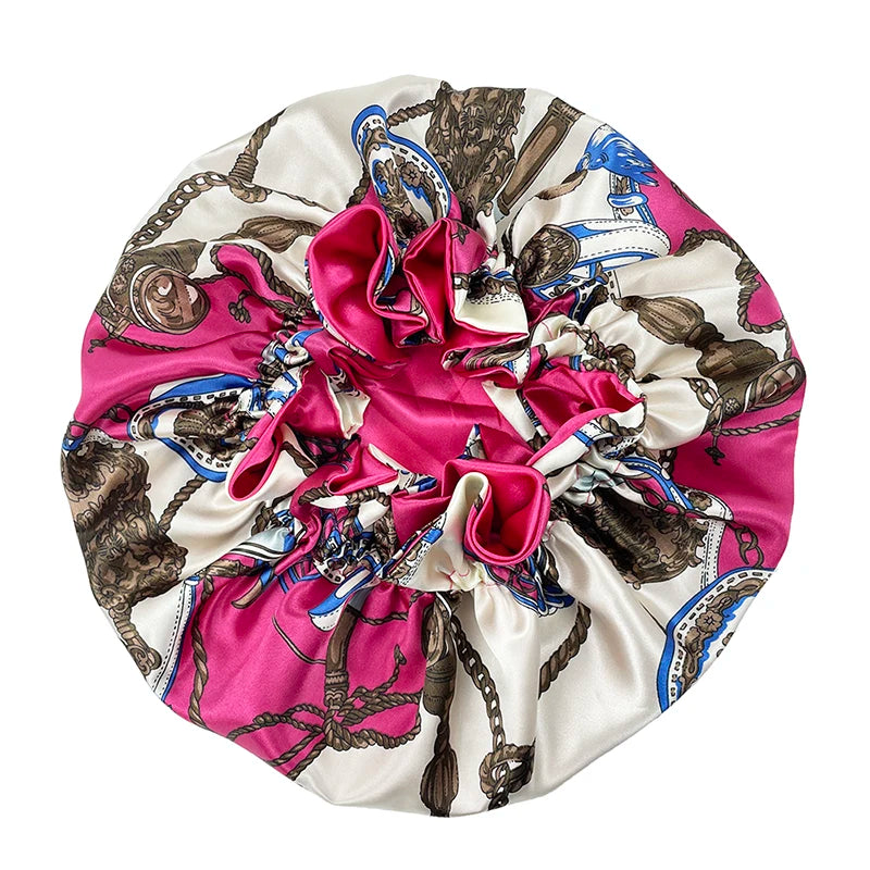 Bonnet de nuit double épaisseur en satin soyeux pour femme, grand bonnet réversible doublé de satin, couvre-chef pour la nuit, accessoires pour cheveux