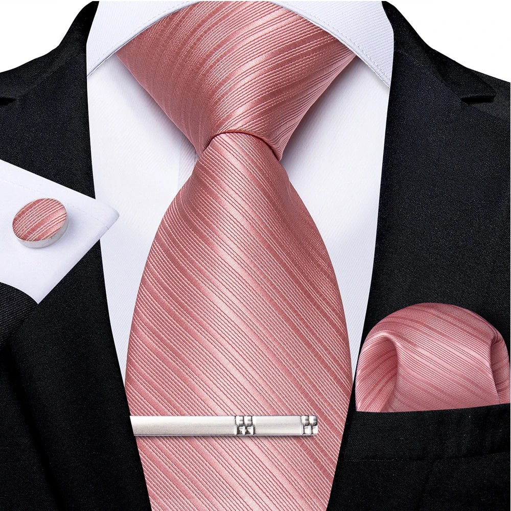 Ensemble cravate homme en soie à rayures roses, motif floral, motif cachemire uni, 8 cm, mouchoir, boutons de manchette, accessoires de mariage, de bal, cravate